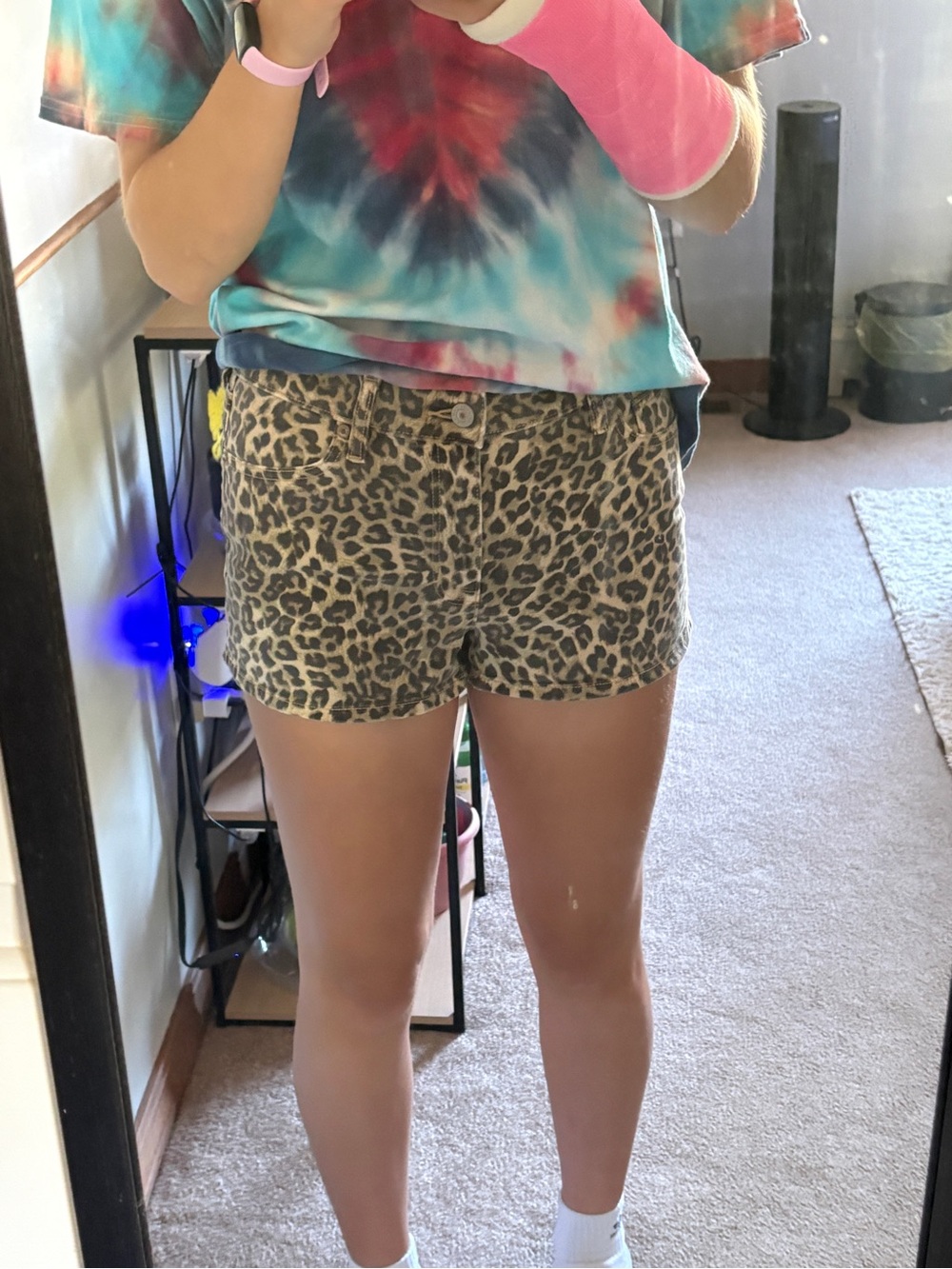 American Eagle Outfitters Leopard Print Jean Shorts - Tan/Black